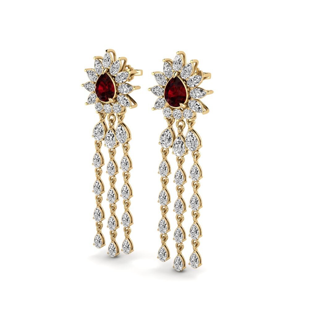 14k Oro Amarillo Granate Pendiente de mujer Spindintis