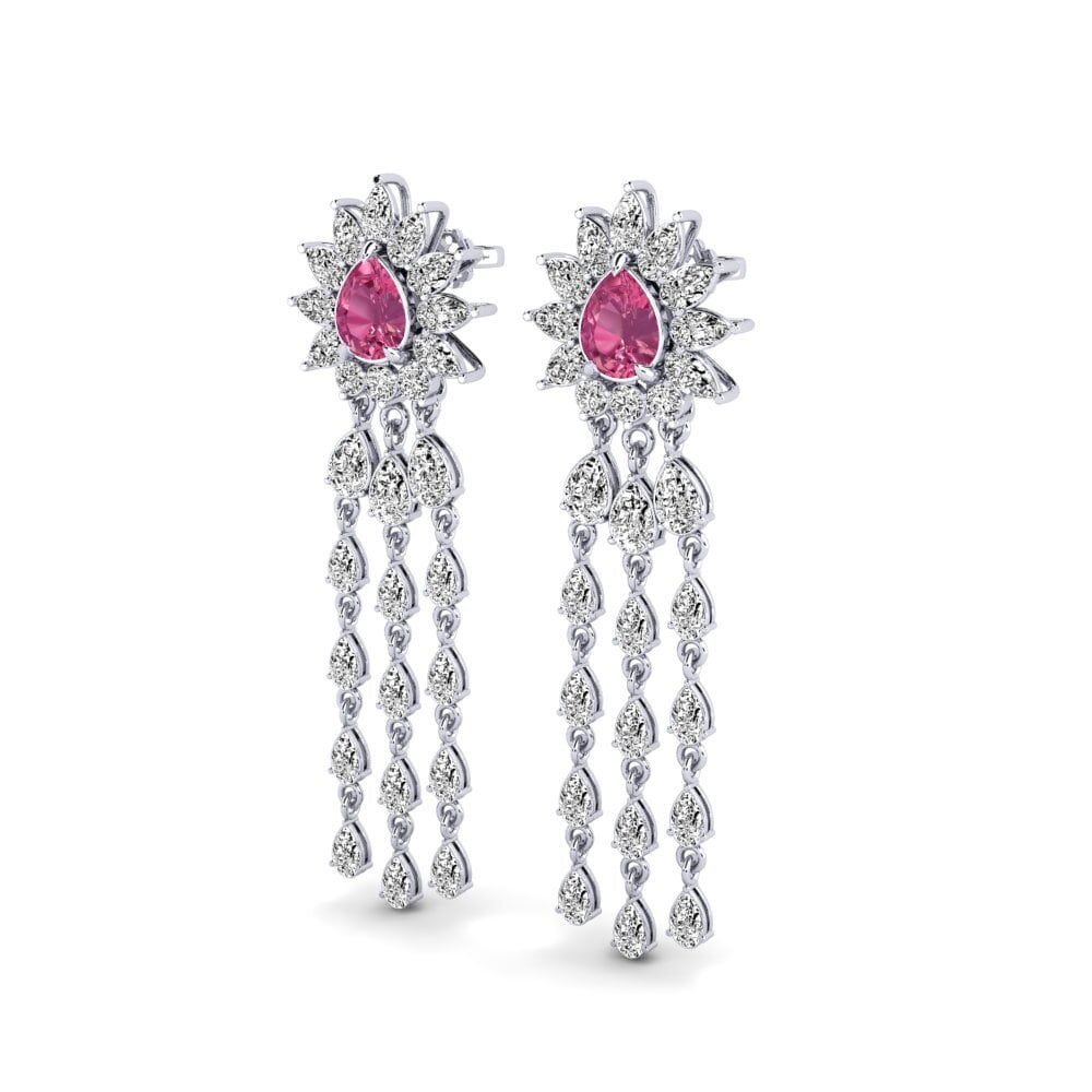 Platino 950 Turmalina rosa Pendiente de mujer Spindintis