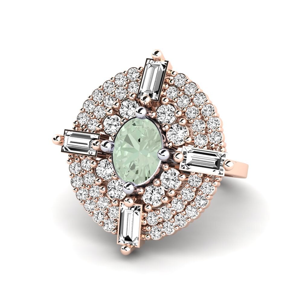 14ct Rose & White Gold Green Amethyst Ring Tulie
