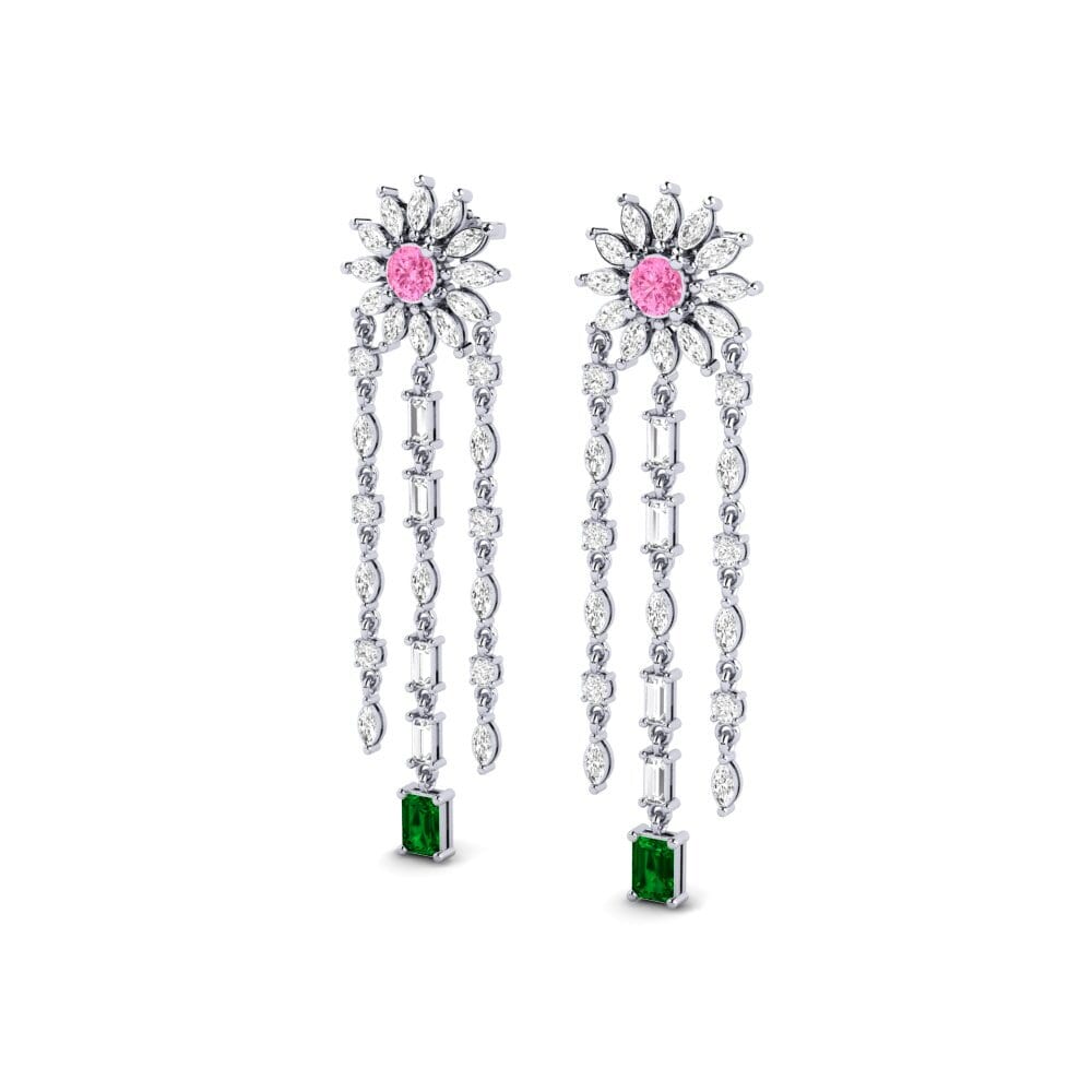 18k Oro Blanco Circonita Verde Pendiente de mujer Tulva