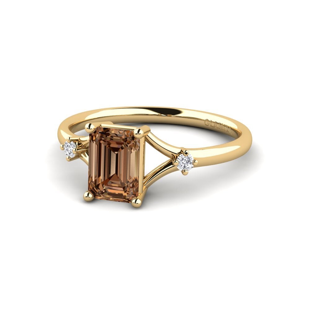 14k Oro Amarillo Diamante café Anillo de compromiso Zephyra - Emerald