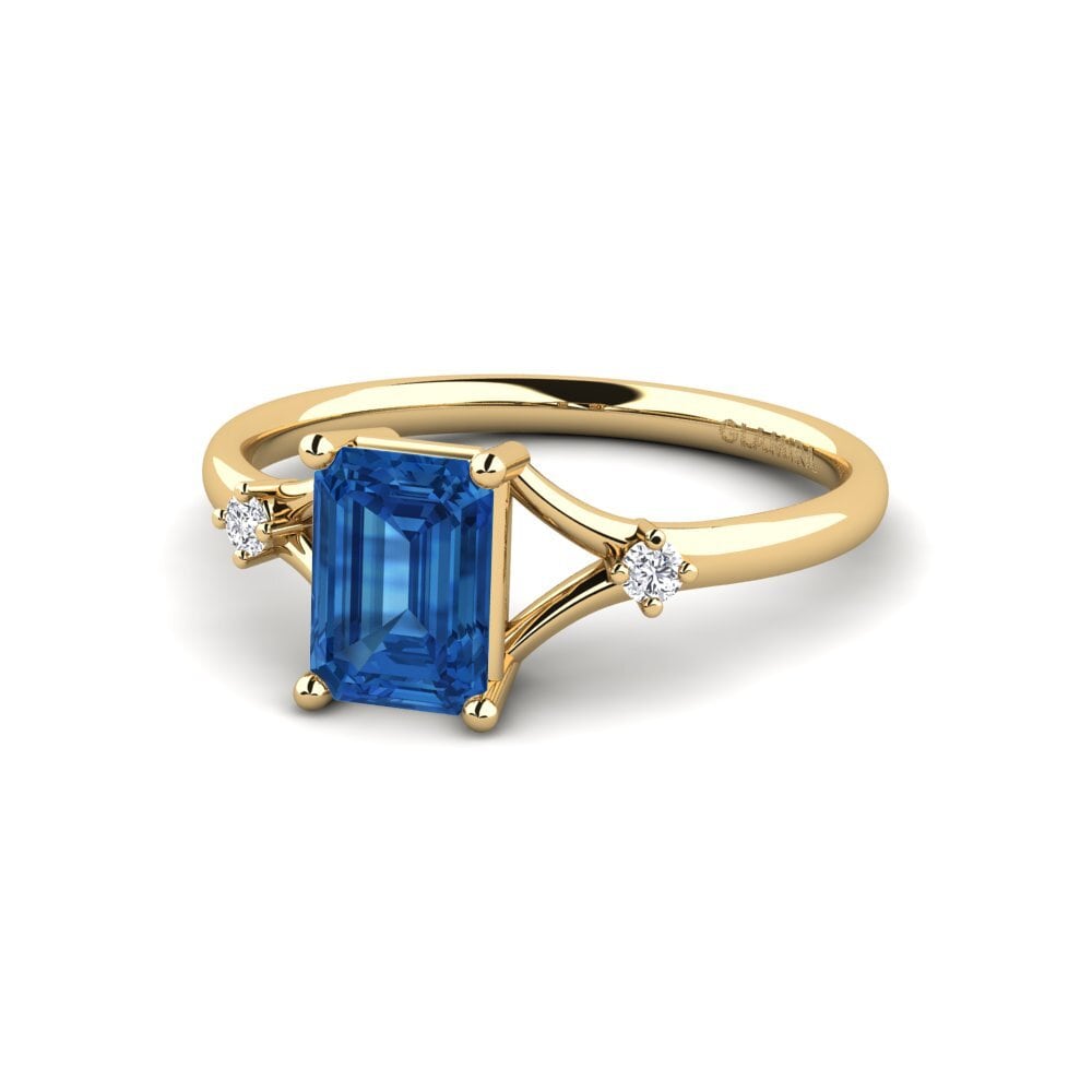 14k Oro Amarillo Circonita Azul Oscuro Anillo de compromiso Zephyra - Emerald