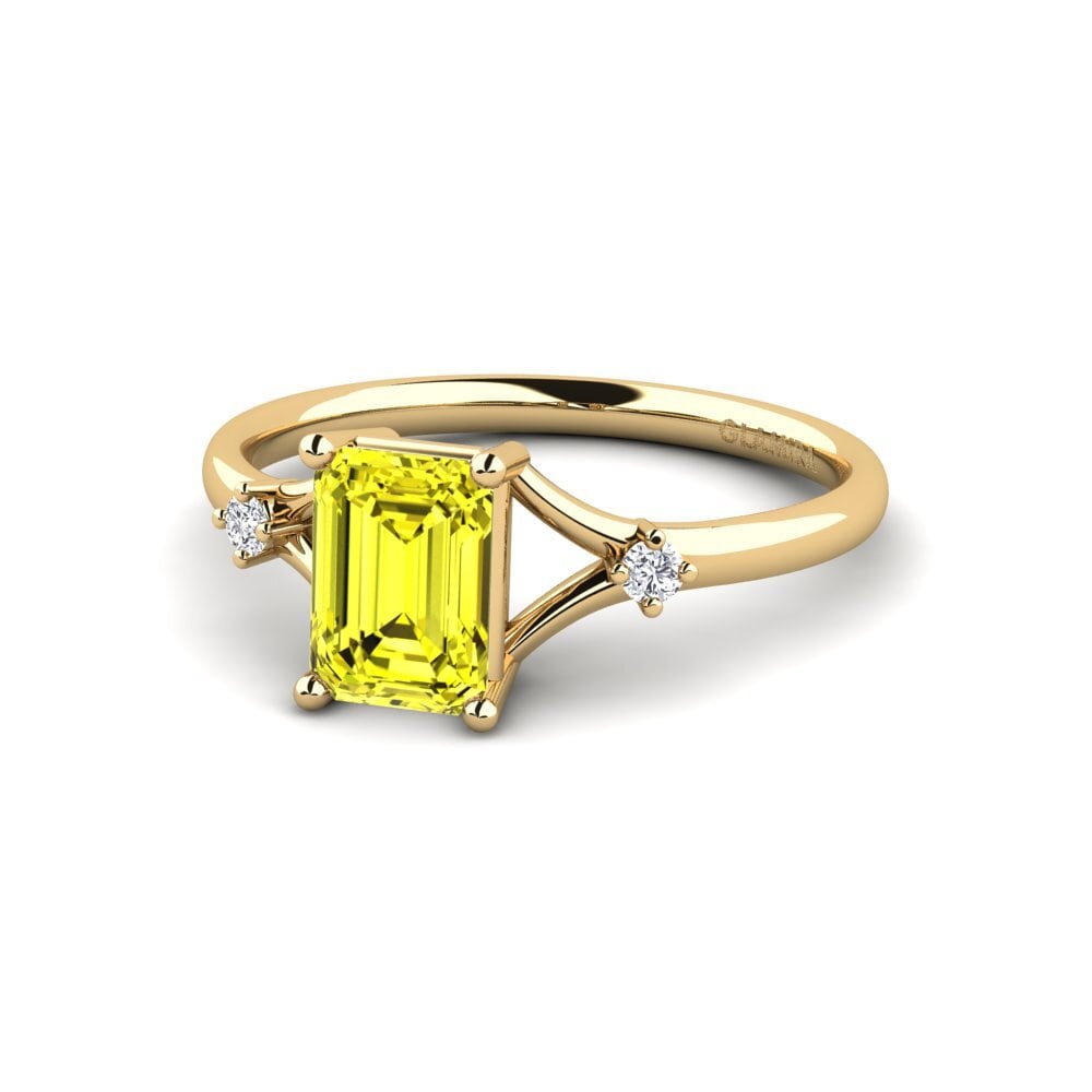 14k Oro Amarillo Diamante Amarillo Anillo de compromiso Zephyra - Emerald