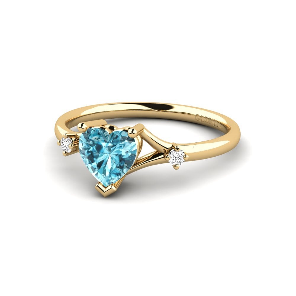 14k Oro Amarillo Circón Azul Anillo de compromiso Zephyra - Heart