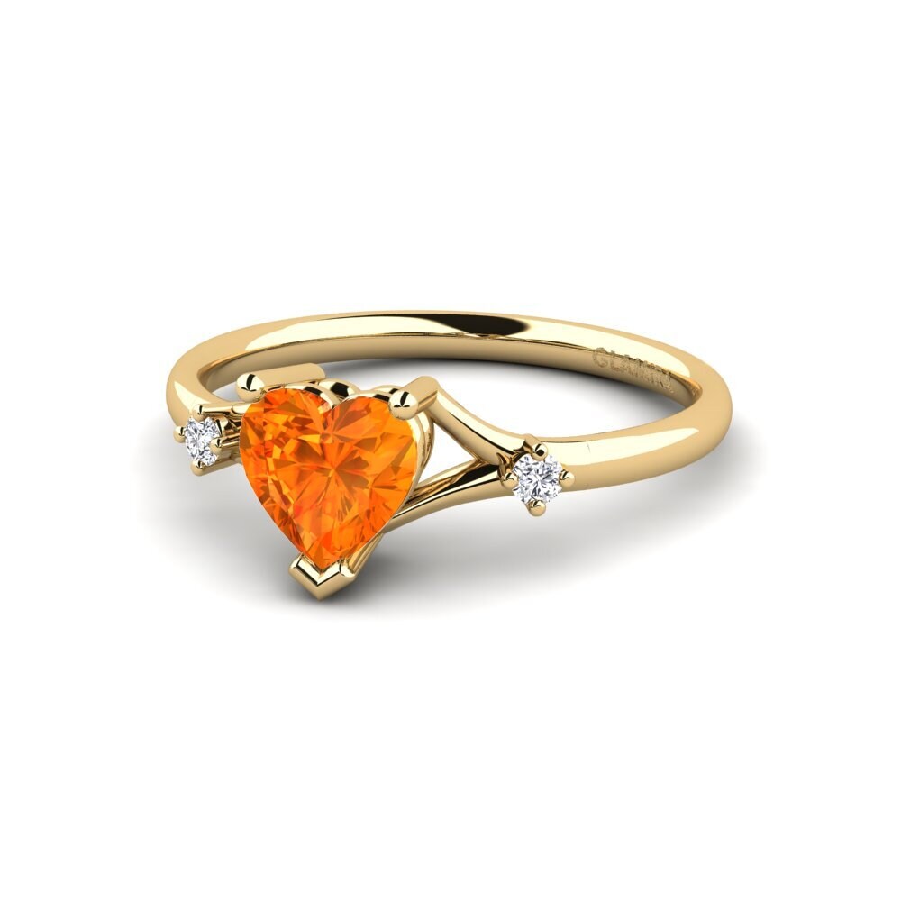 14k Oro Amarillo Zafiro Naranja Anillo de compromiso Zephyra - Heart