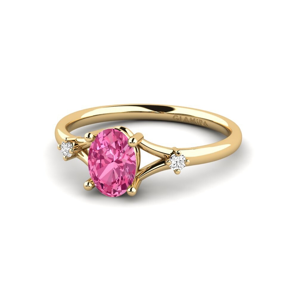 14k Oro Amarillo Turmalina rosa Anillo de compromiso Zephyra - Oval
