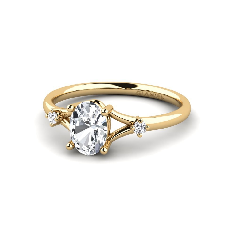 14k Oro Amarillo Circón Blanco Anillo de compromiso Zephyra - Oval