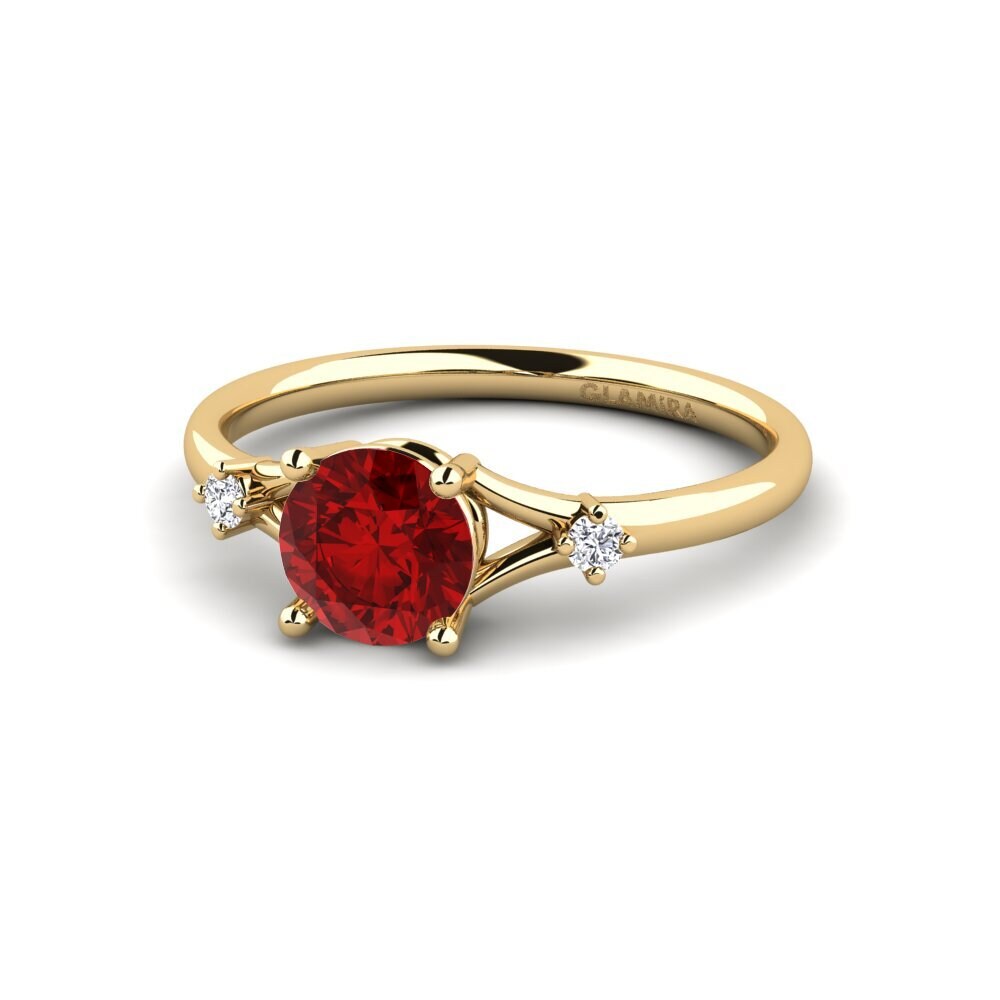 14k Oro Amarillo Rubí (Creado en laboratorio) Anillo de compromiso Zephyra - Round