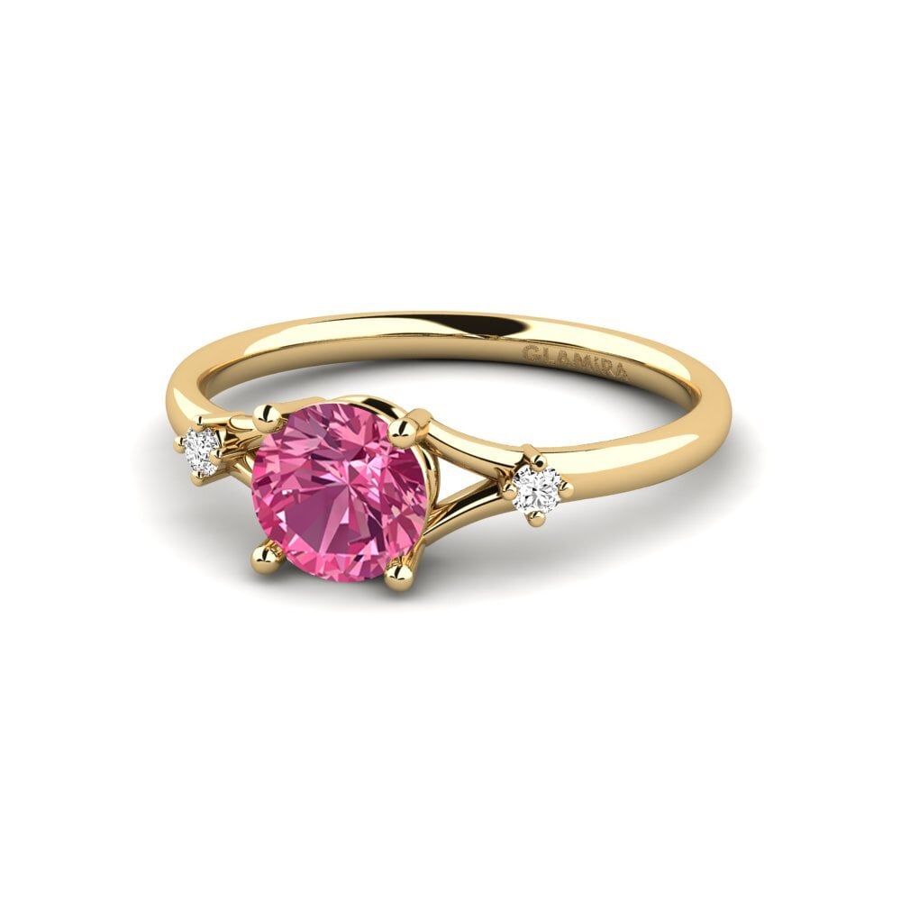 14k Oro Amarillo Turmalina rosa Anillo de compromiso Zephyra - Round