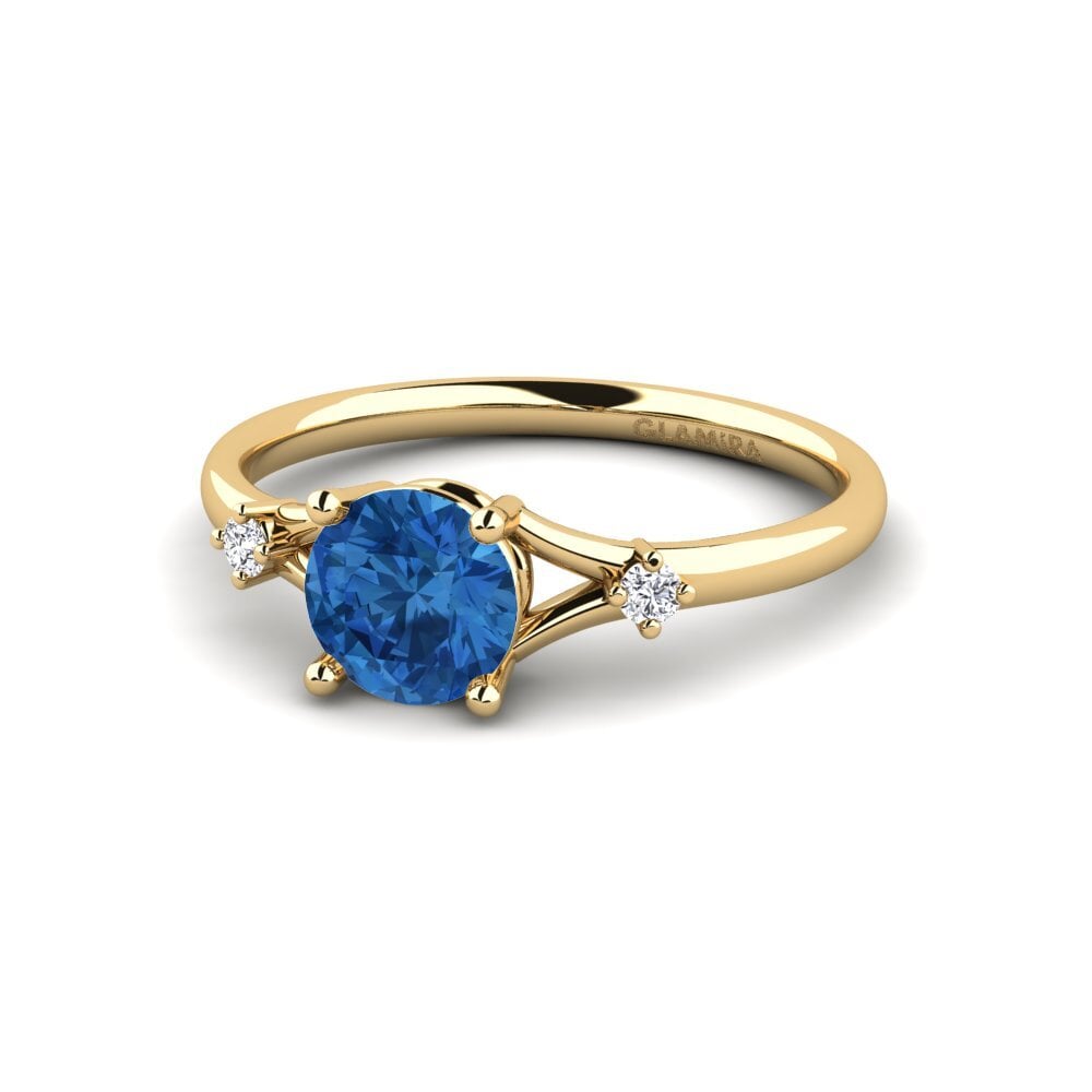 14k Oro Amarillo Circonita Azul Oscuro Anillo de compromiso Zephyra - Round