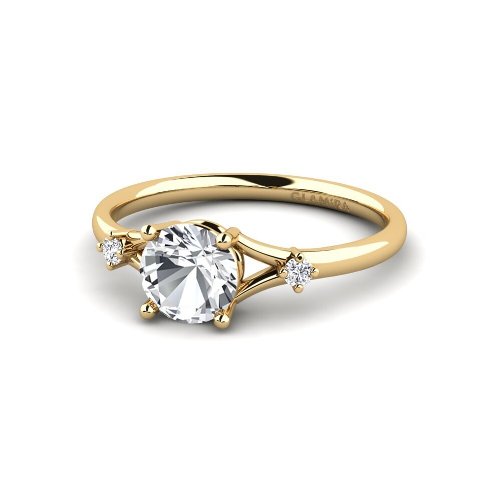 14k Oro Amarillo Circón Blanco Anillo de compromiso Zephyra - Round