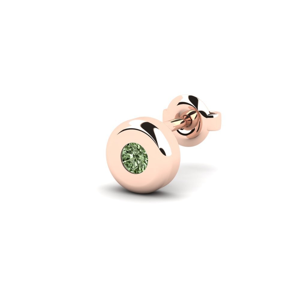 14ct Rose Gold Green Diamond Men's Earring Arroux - B