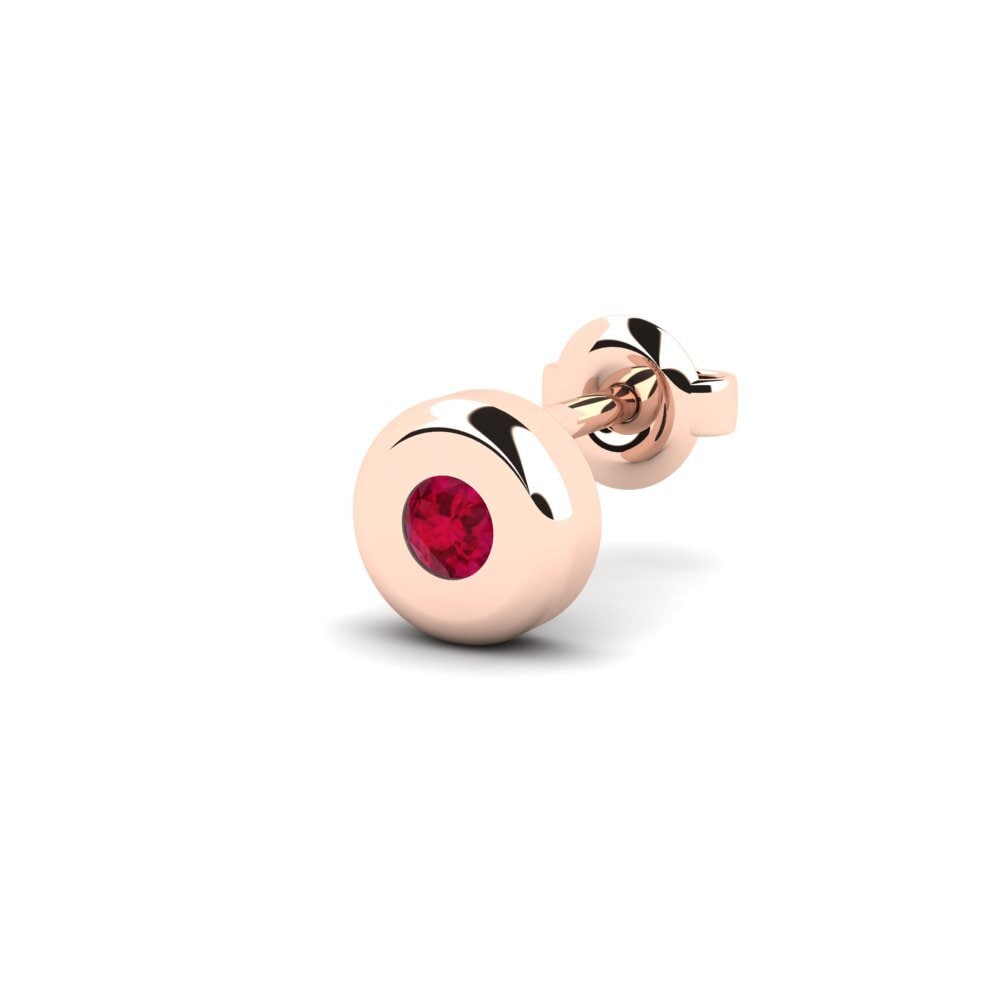 18ct Rose Gold Ruby Men's Earring Arroux - B