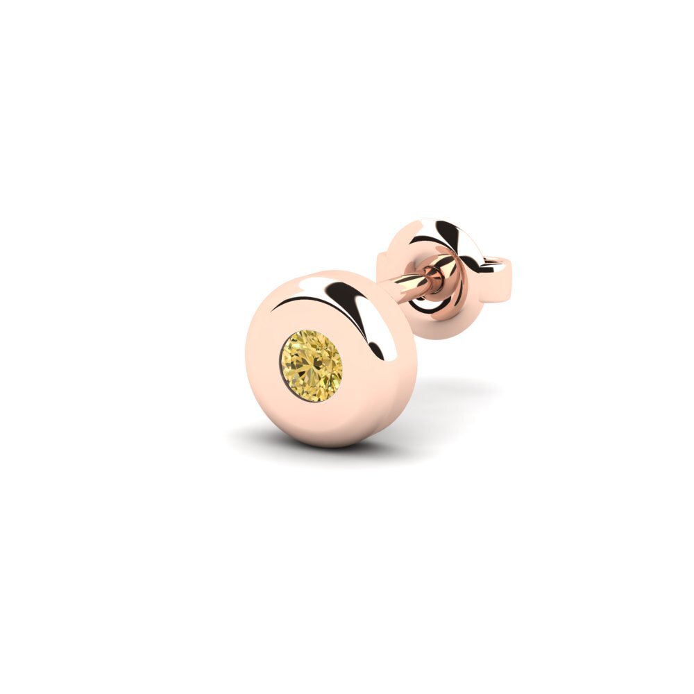 14ct Rose Gold Yellow Diamond Men's Earring Arroux - B