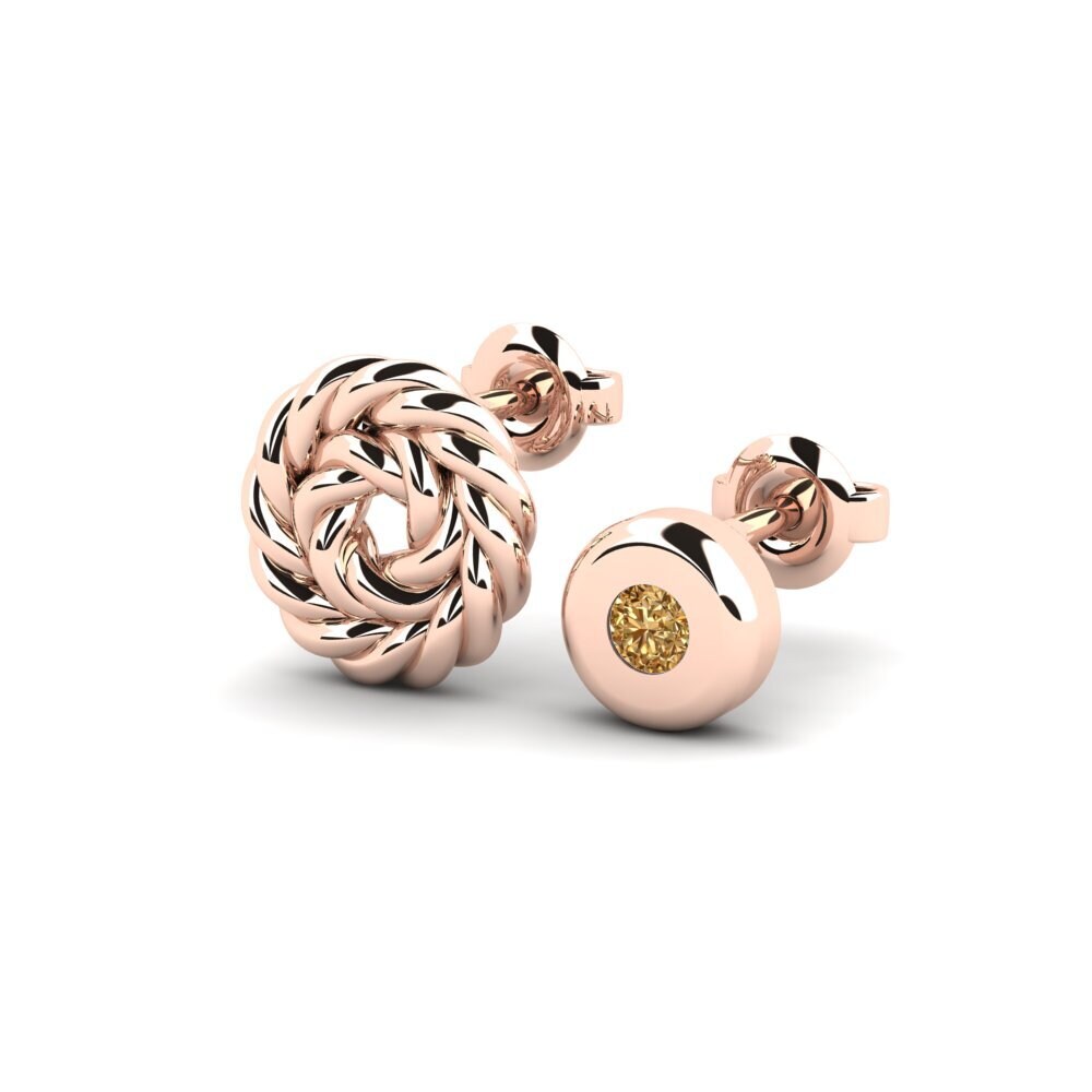 14ct Rose Gold Brown Diamond Men's Earring Arroux - SET