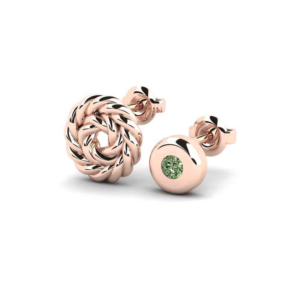 14ct Rose Gold Green Diamond Men's Earring Arroux - SET