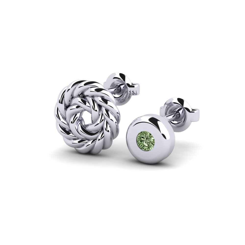 18k Oro Blanco Diamante Verde Pendiente para hombre Arroux - SET
