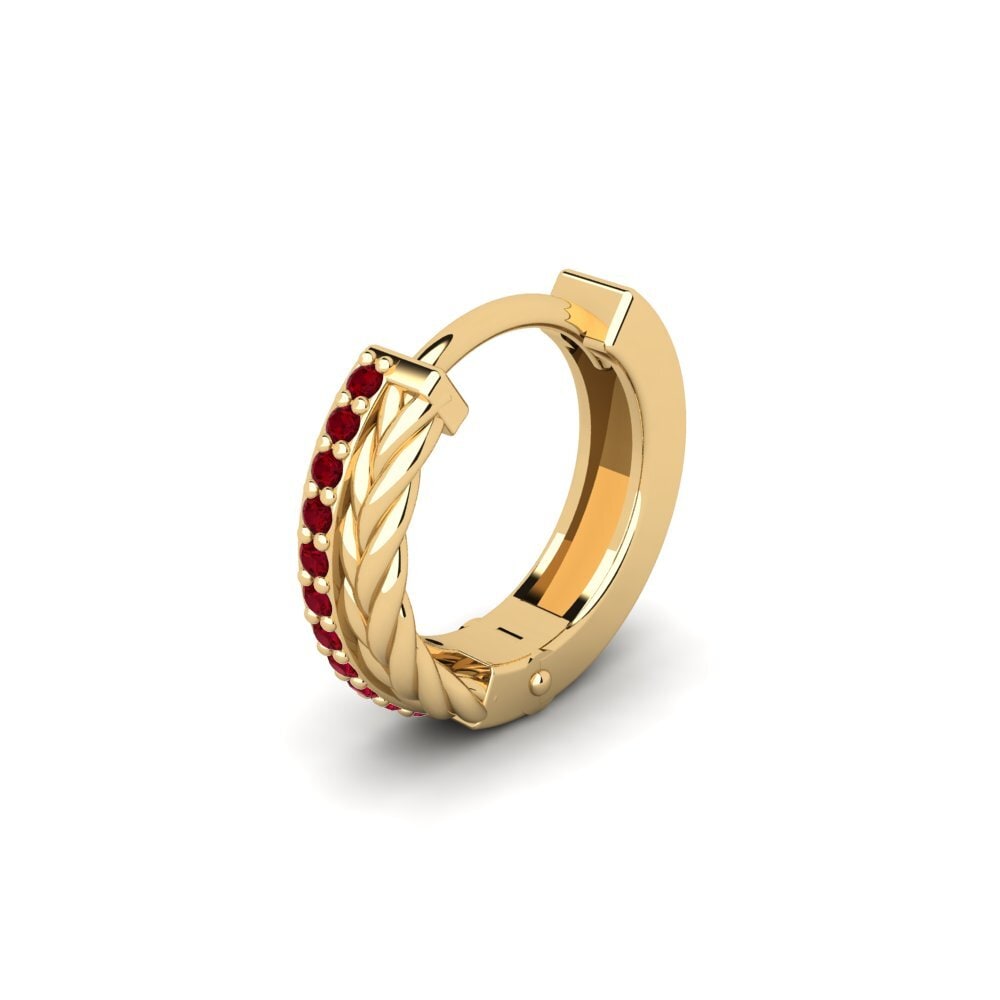 9ct Yellow Gold Red Zirconia Men's Earring Augronne