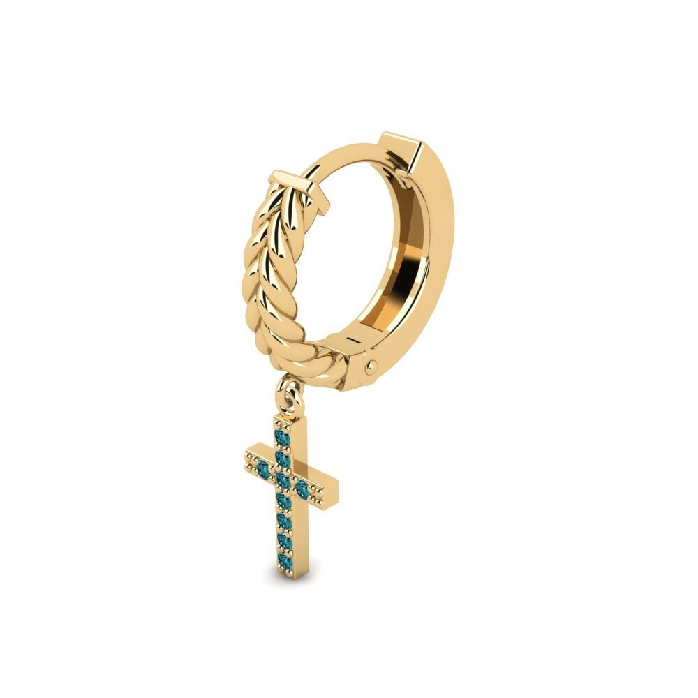 14ct Yellow Gold Blue Diamond Men's Earring Aujon