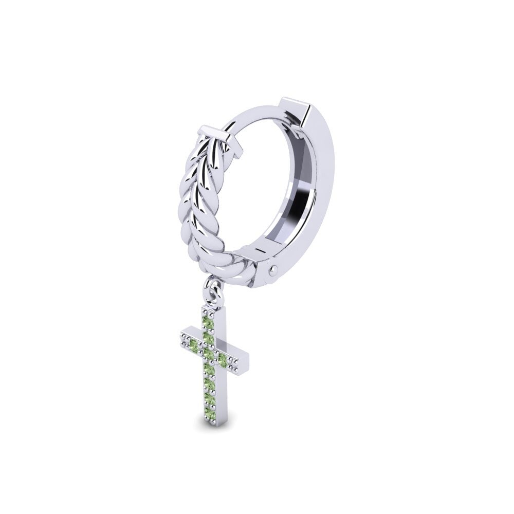 18k Oro Blanco Diamante Verde Pendiente para hombre Aujon
