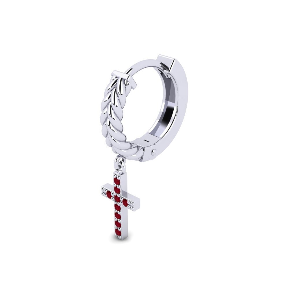 9k Oro Blanco Circonita Roja Pendiente para hombre Aujon
