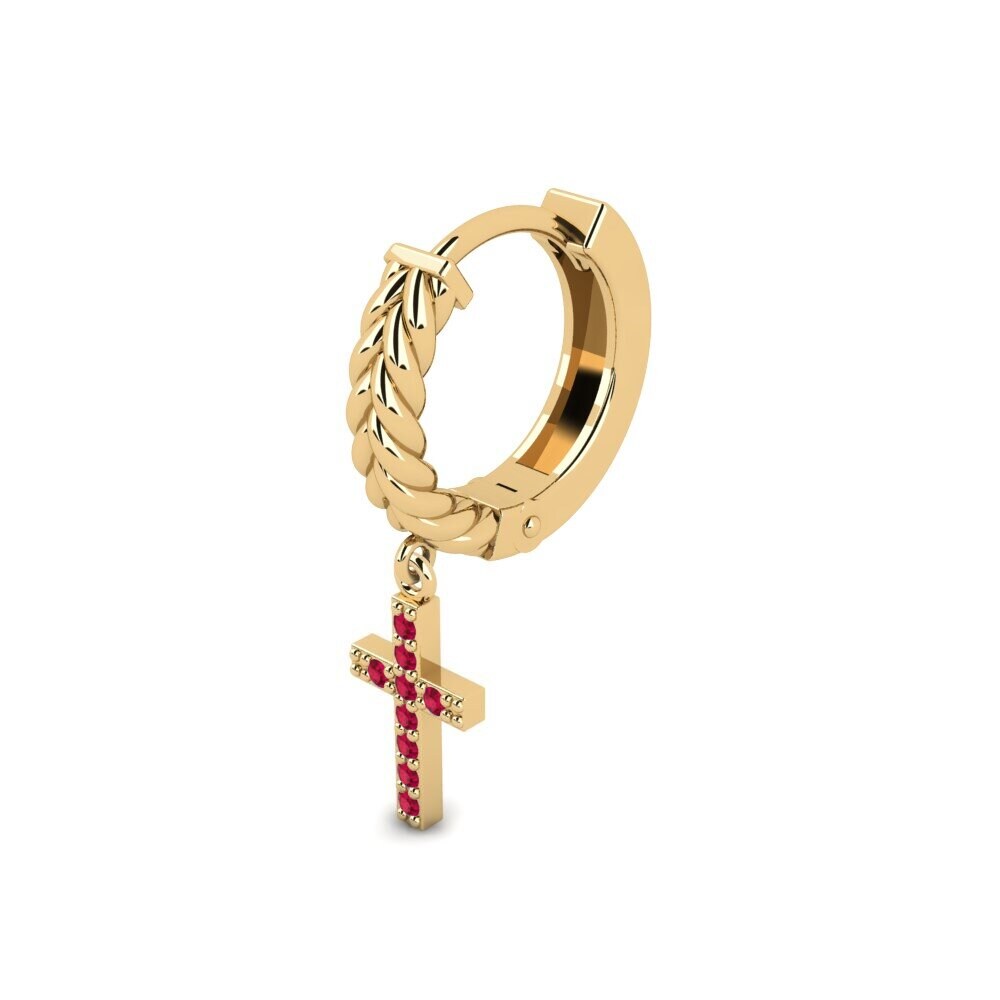 14ct Yellow Gold Ruby Men's Earring Aujon