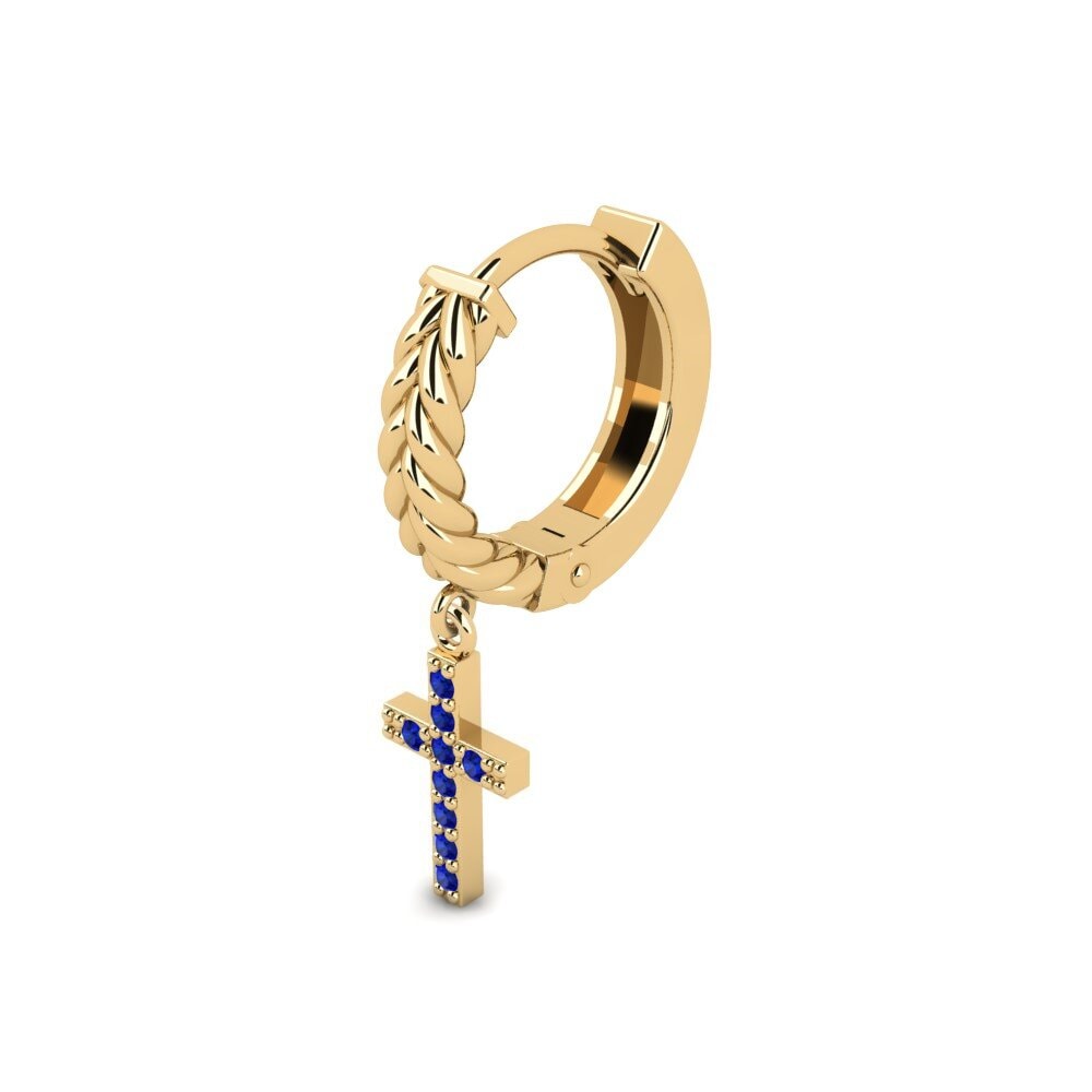 18ct Yellow Gold Sapphire Men's Earring Aujon