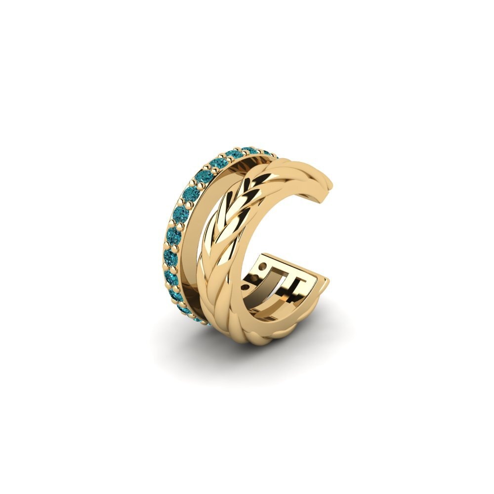14ct Yellow Gold Blue Diamond Men's Ear Cuff Auroue