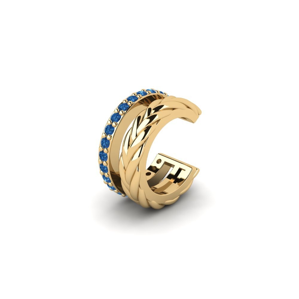 9ct Yellow Gold Dark Blue Zirconia Men's Ear Cuff Auroue
