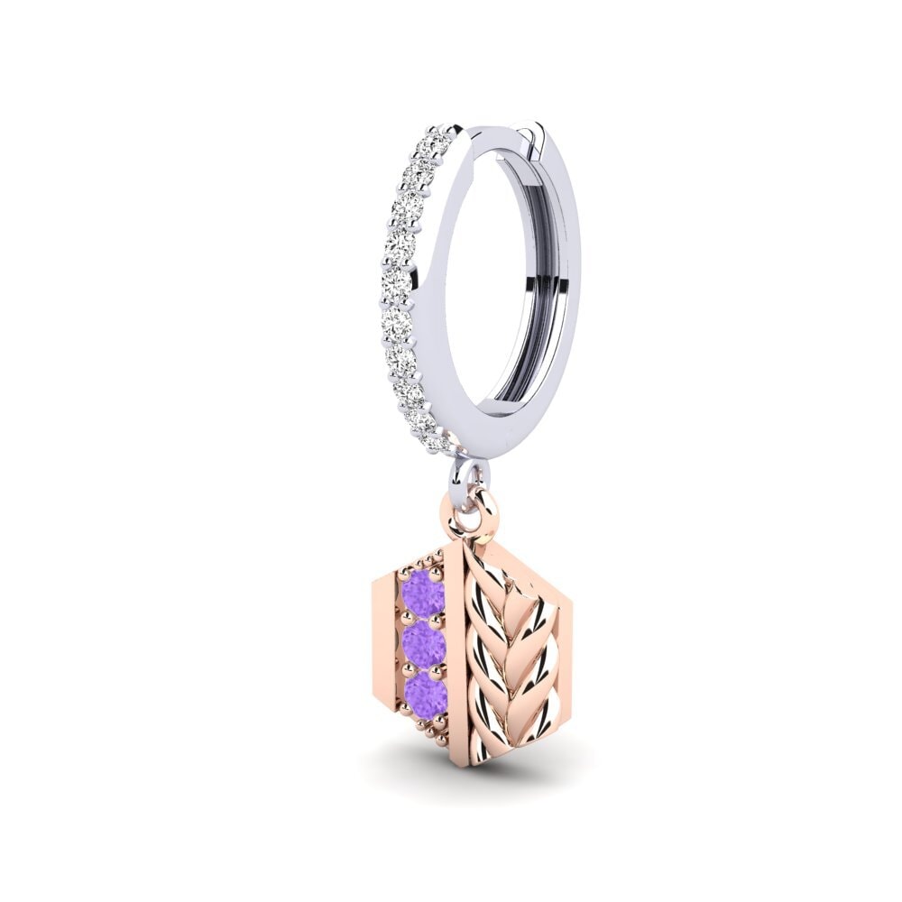 9ct White & Rose Gold Amethyst Men's Earring Chinon - A