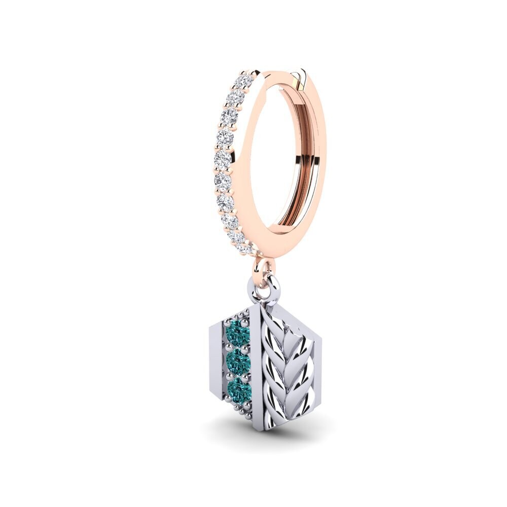 14K Rose & White Gold Blue Diamond Men's Earring Chinon - A
