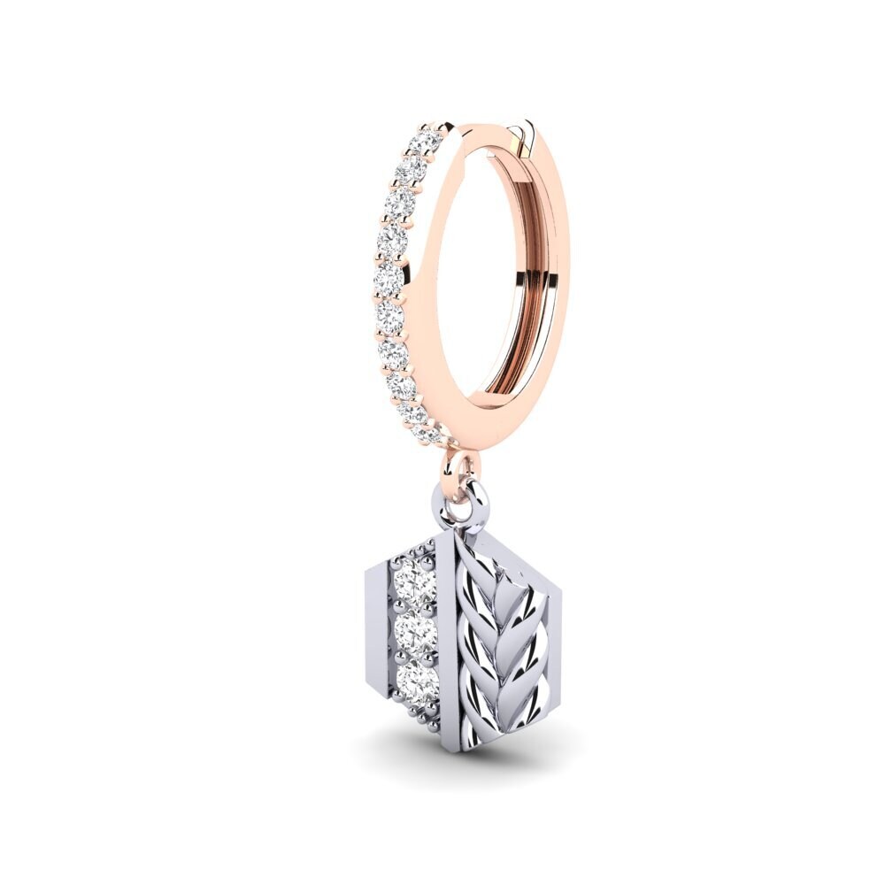 14K Rose & White Gold White sapphire Men's Earring Chinon - A