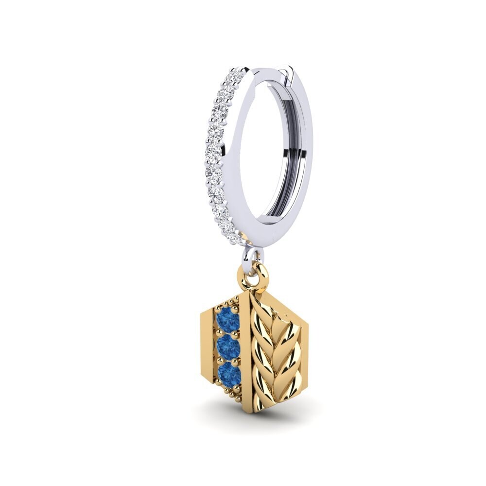 9ct White & Yellow Gold Dark Blue Zirconia Men's Earring Chinon - A