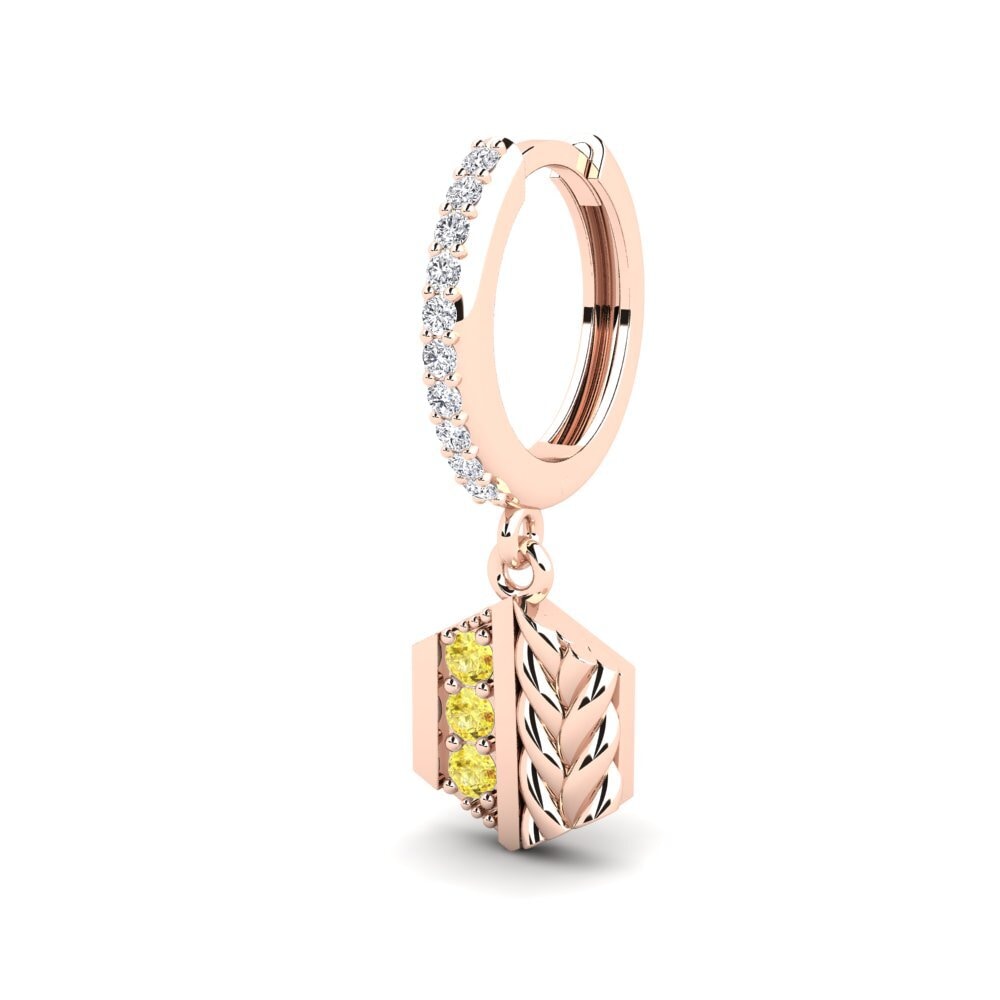 9ct Rose Gold Yellow Sapphire Men's Earring Chinon - A
