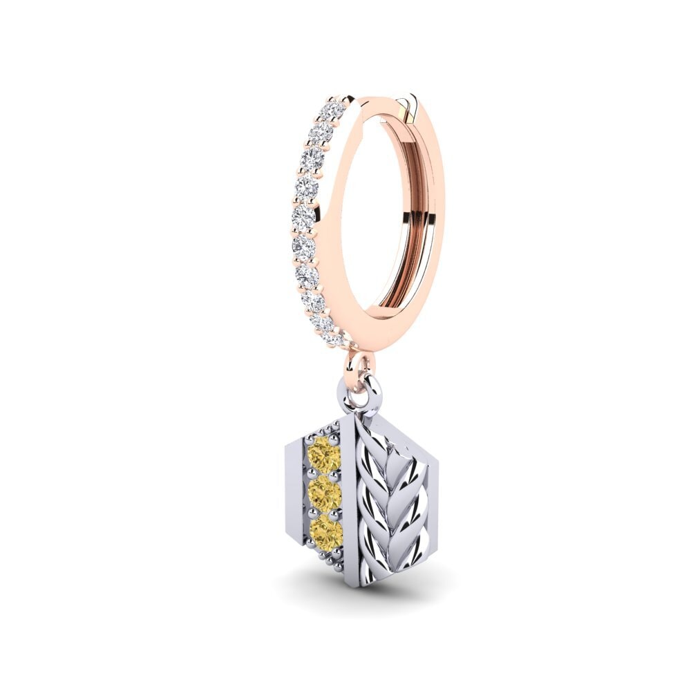 9ct Rose & White Gold Yellow Diamond Men's Earring Chinon - A