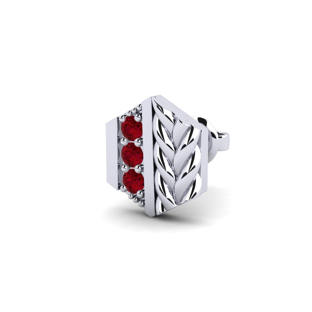 9k Oro Blanco Circonita Roja Pendiente para hombre Chinon - B