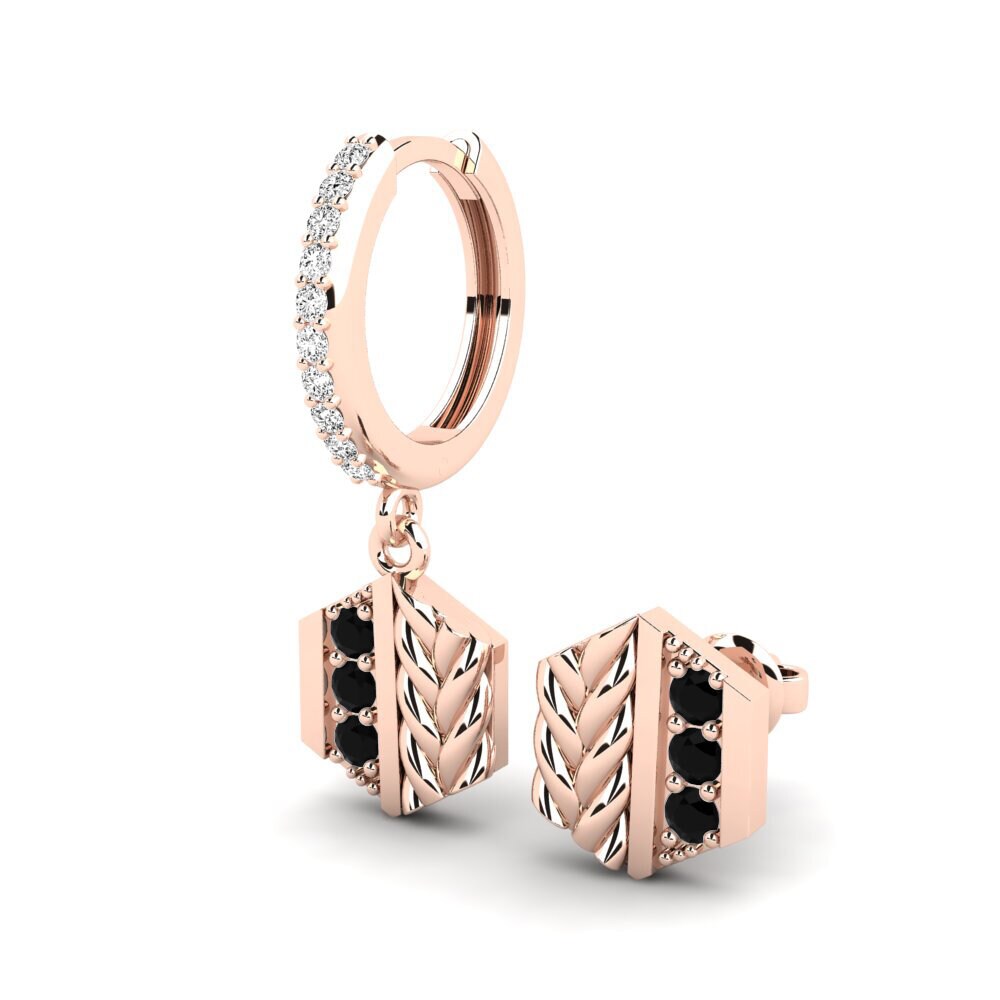 18ct Rose Gold Black Onyx Men's Earring Chinon - SET