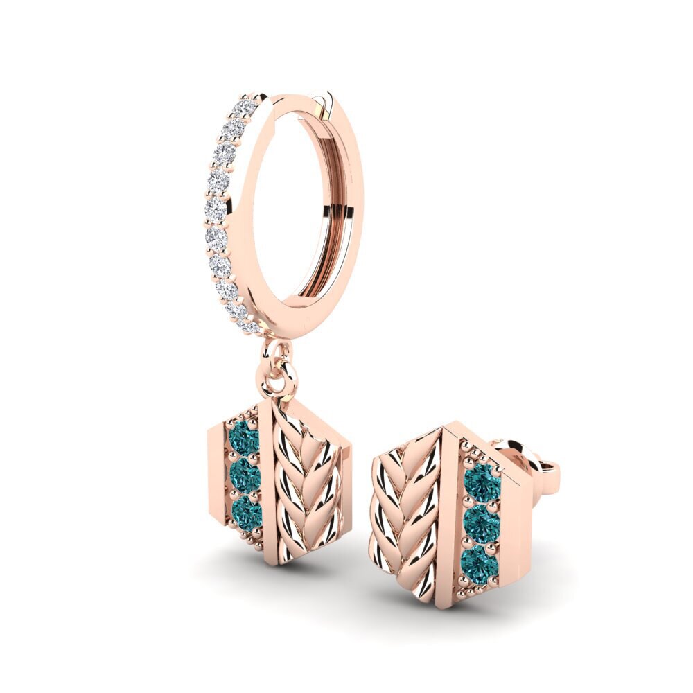 14k Oro Rosa Diamante Azul Pendiente para hombre Chinon - SET