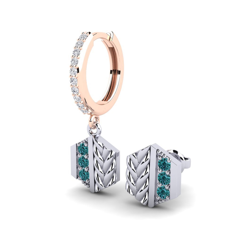 14K Rose & White Gold Blue Diamond Men's Earring Chinon - SET