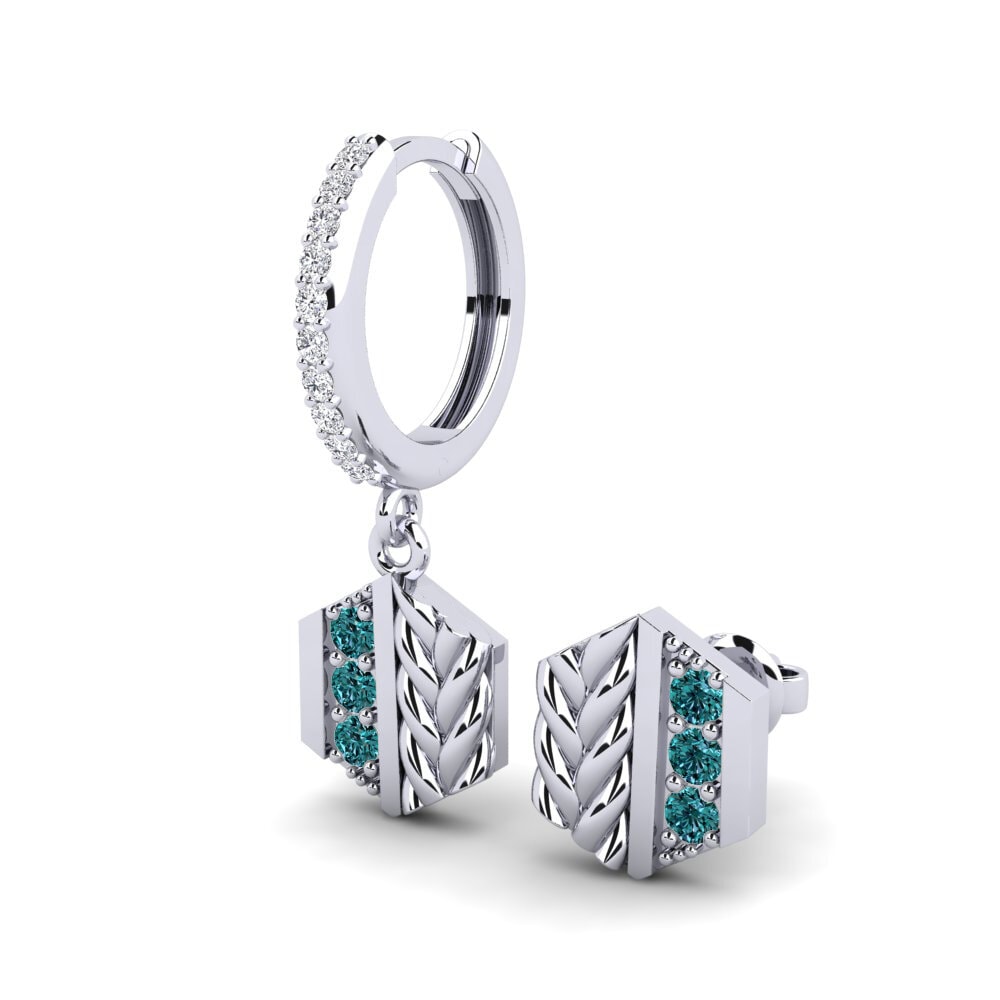 9ct White Gold Blue Diamond Men's Earring Chinon - SET