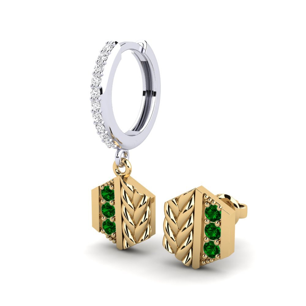 14k Oro Blanco & Amarillo Circonita Verde Pendiente para hombre Chinon - SET