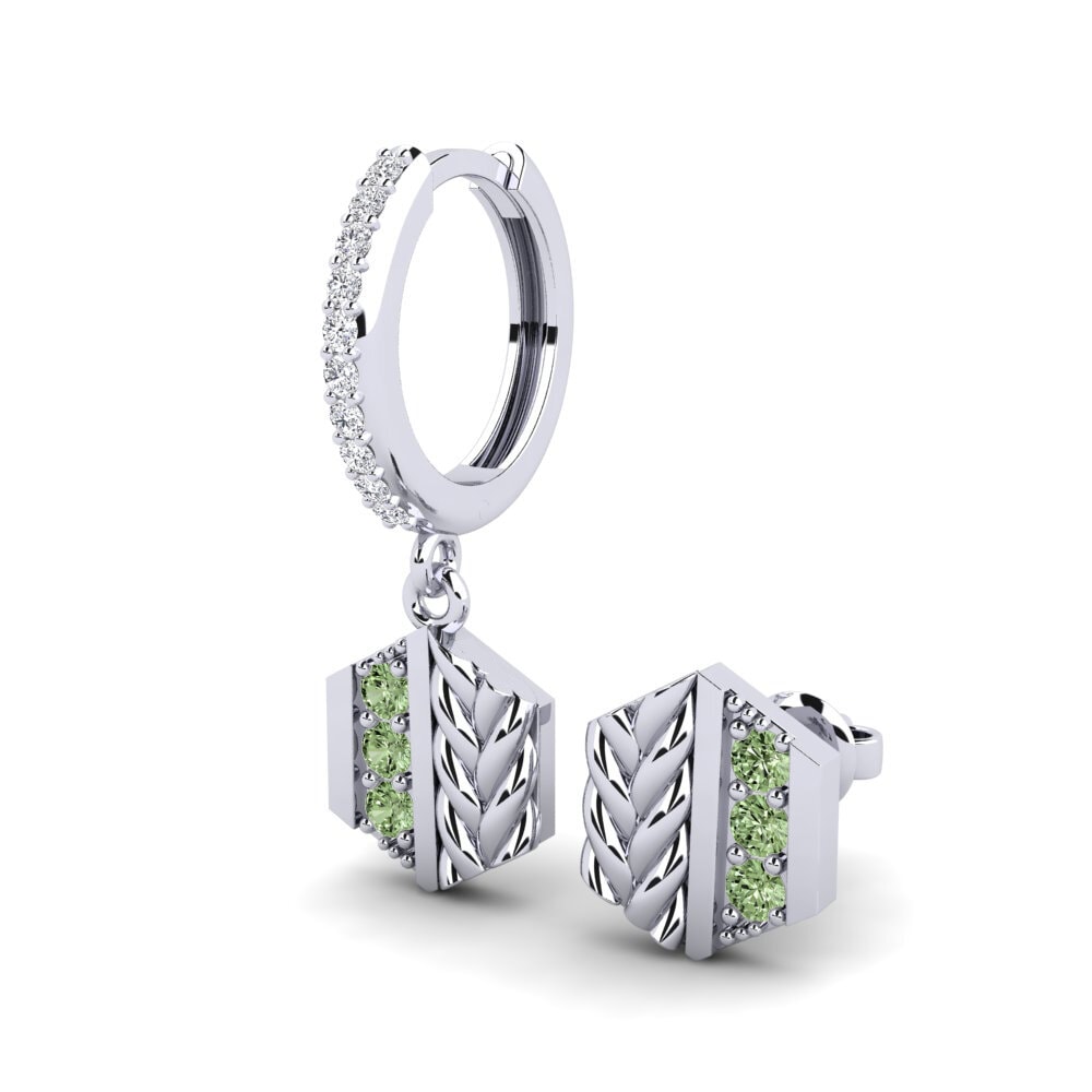 18k Oro Blanco Diamante Verde Pendiente para hombre Chinon - SET