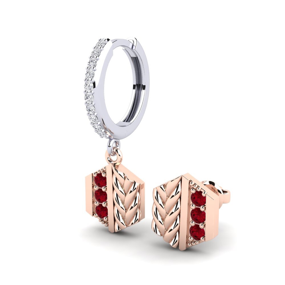 Ouro Rosa Branco 14K Zircônia Vermelha Brinco masculino Chinon - SET