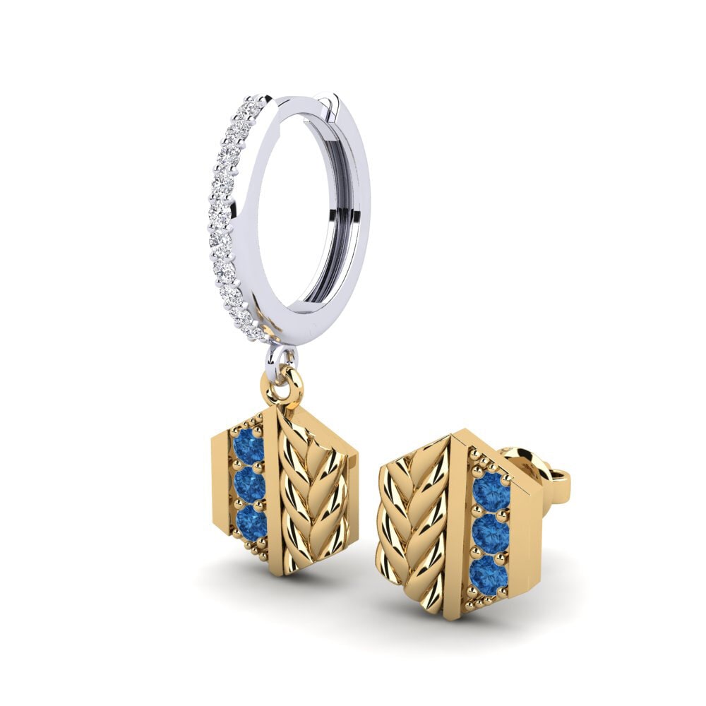 9ct White & Yellow Gold Dark Blue Zirconia Men's Earring Chinon - SET