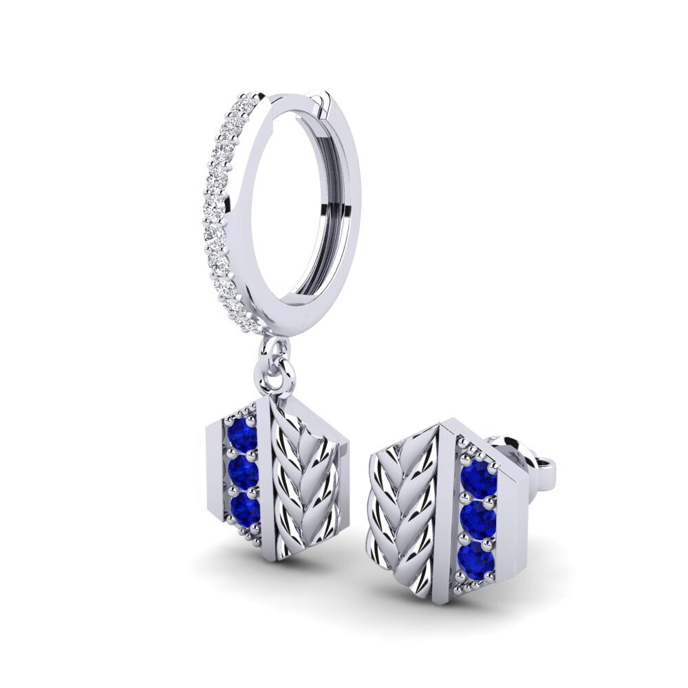 9k Oro Blanco Zafiro Pendiente para hombre Chinon - SET