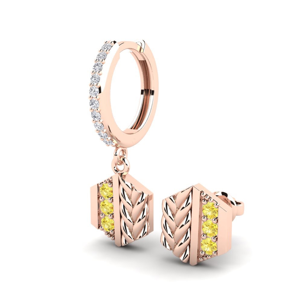 9ct Rose Gold Yellow Sapphire Men's Earring Chinon - SET
