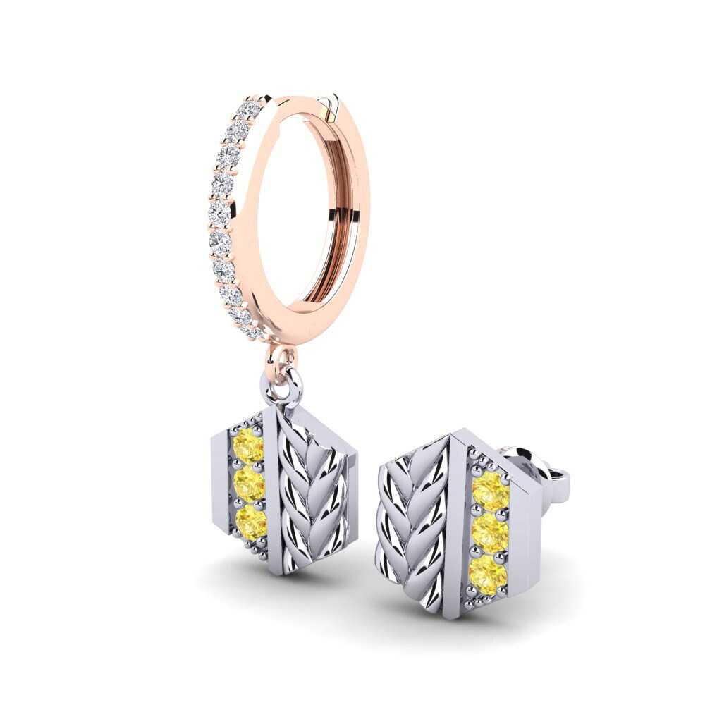 14k Oro Rosa & Blanco Zafiro amarillo Pendiente para hombre Chinon - SET