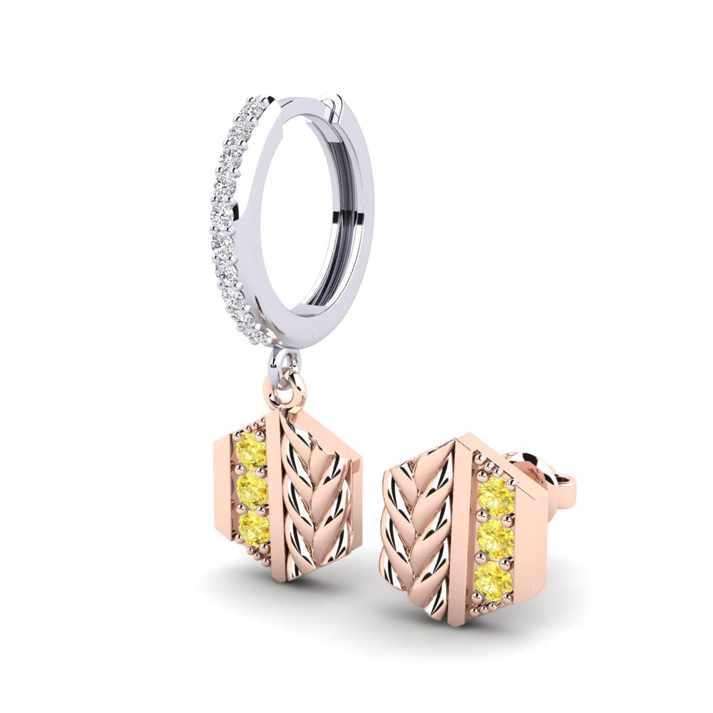 14k Oro Blanco & Rosa Zafiro amarillo Pendiente para hombre Chinon - SET