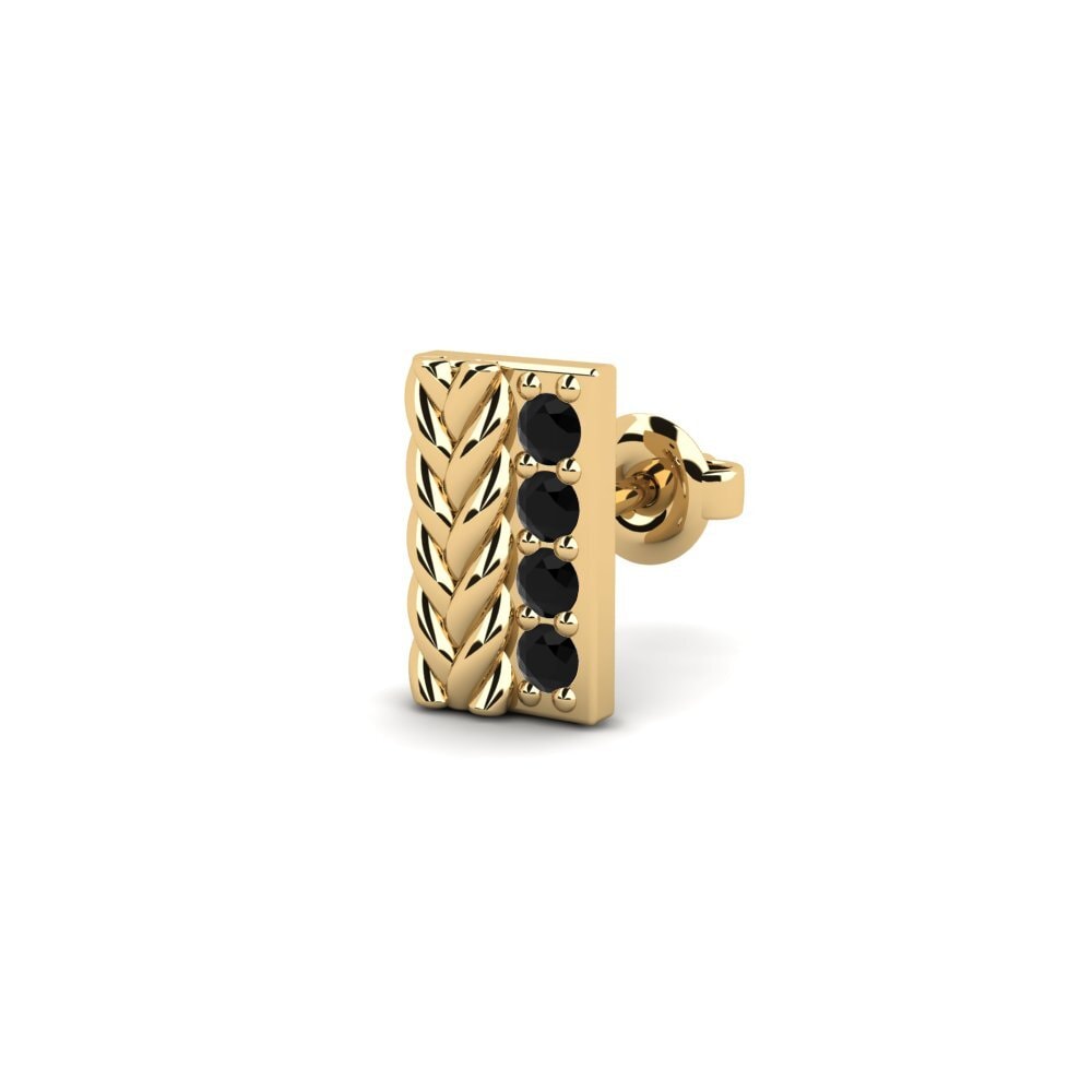 14k Oro amarillo Redondo Ónix Negro Pendiente para hombre Vaulx - B
