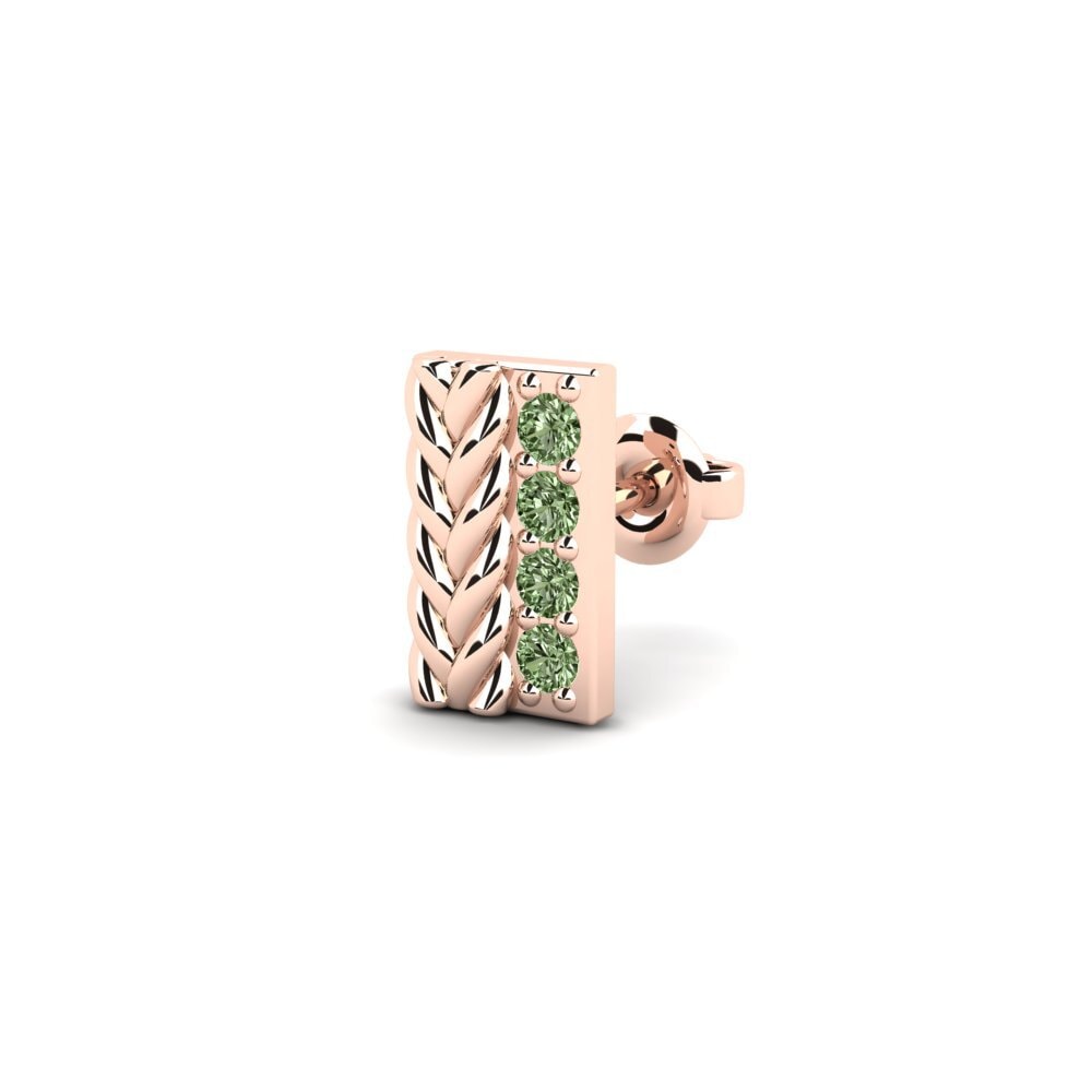 14ct Rose Gold Green Diamond Men's Earring Vaulx - B
